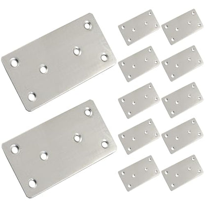 Murtenze 12 Pack Flat Mending Plate, 100 x 50mm Stainless Steel Straight Brace Repair Joining Fixing Bracket for Wood Furniture - size: 100 x 50mm