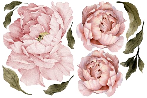 Pink Peonies Wall Decals Floral Wall Decal Peel and Stick Wallpaper Sticker