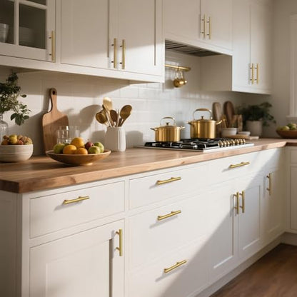 Gobrico 5 Pack Gold Kitchen Cabinet Handles 3" Hole Centers(76mm) Dresser Drawer Pulls Gold Cabinet Handles for Modern Bedroom Bathroom Cabinet Pulls Brushed Brass - color: Gold, size: 3 Inch Hole Center