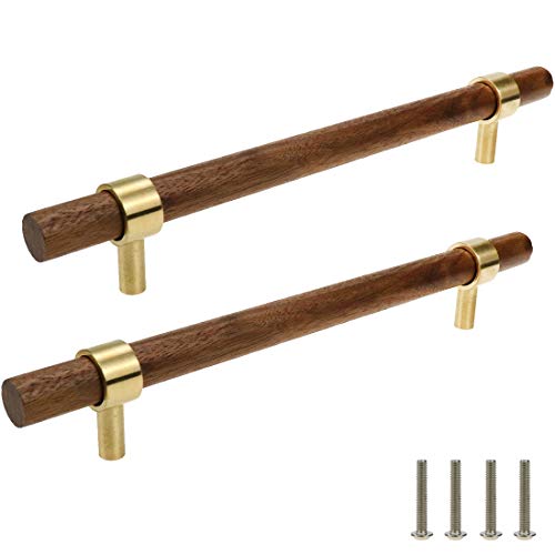 Drawer 8.66"/220mm Pulls Brass Walnut for Kitchen Cabinet Handle - size: L8.66" H6.3" Two Hole