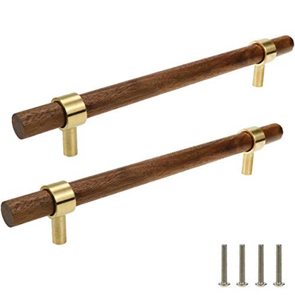 Drawer 8.66"/220mm Pulls Brass Walnut for Kitchen Cabinet Handle - size: L8.66" H6.3" Two Hole