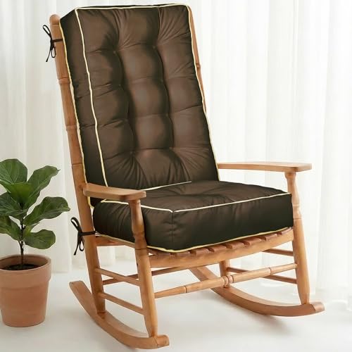 1 MIDDLE ONE Rocking Chair Cushion Outdoor Indoor, Memory Foam Replacement Rocking Chair Pads, Set of Thicken Seat & Back Cushions with Ties for Rocker (Coffee, 28"X18"/18"X18") - color: Coffee, size: 28"X18"/18"X18"