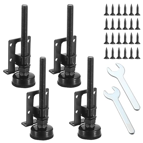 OwnMy 4PCS Adjustable Furniture Leveling Feets L Shaped Furniture Levelers - size: 4.7"H-Black