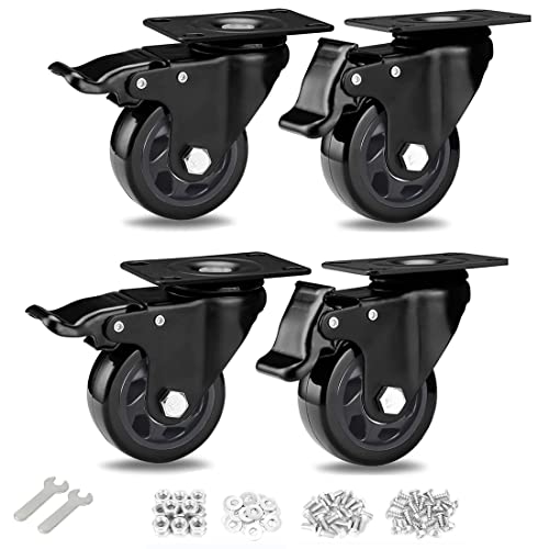 3" Caster Wheels Set of 4, Heavy Duty Casters with Brake 1100 Lbs - size: 3 inch