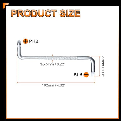HARFINGTON 2pcs Offset Screwdriver SL5/PH2 Phillips Flat Head Right Angle