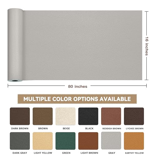 TIANLDD Leather Repair Tape,16 x 80 Inches Self Adhesive Leather Repair Patch，Leather Repair Kit for Furniture，Couches,Car Seats,Cabinets,Handbags(Light Gray-Litchi Grain) - color: Light Gray-Litchi Grain, size: 16" x 80"