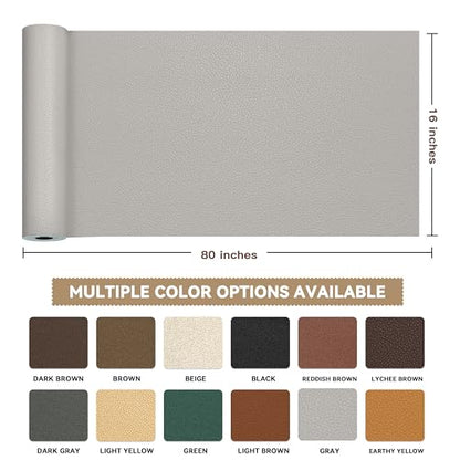 TIANLDD Leather Repair Tape,16 x 80 Inches Self Adhesive Leather Repair Patch，Leather Repair Kit for Furniture，Couches,Car Seats,Cabinets,Handbags(Light Gray-Litchi Grain) - color: Light Gray-Litchi Grain, size: 16" x 80"
