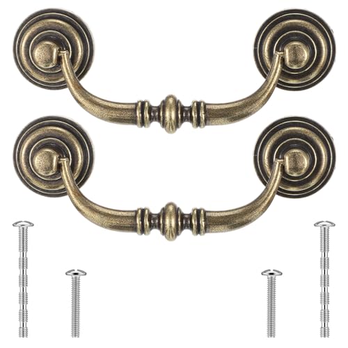 2 Pcs Drop Bail Vintage Drawer Pulls 3.5 Inch Antique Dresser Handles - size: Bronze, 3.5"/88mm Hole Center