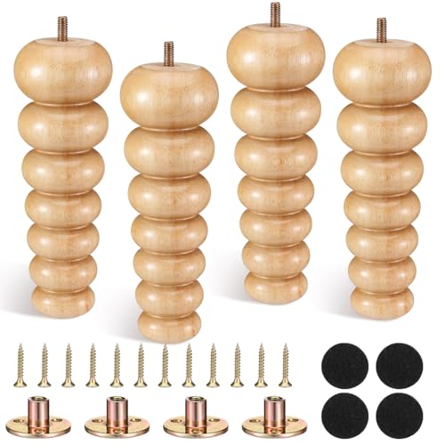4 Pack Wood Bun Feet 8 Inch, Natural Dresser Legs for Sofa Cabinet - color: Natural, size: 8 Inch