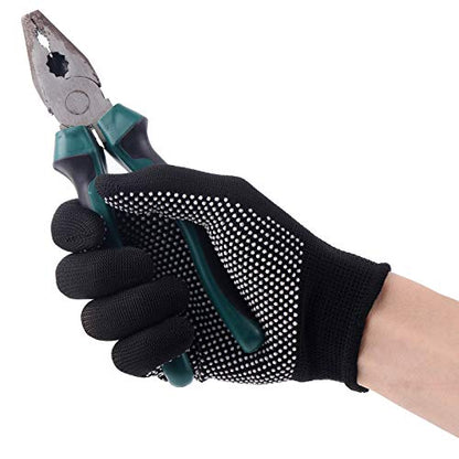 COOHORN 12Pairs Work Gloves Anti-slip Knitted Stretchy Cloth Glove Thin Moist Glove Liners - color: Black