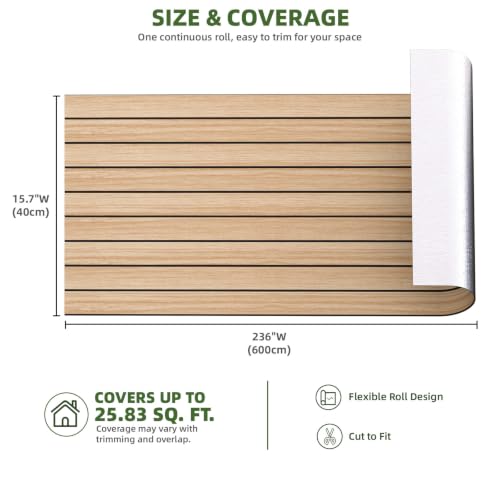 Elvone Peel and Stick PVC Slat Wood Wall Panel, Oak, 236" x 15.7" - color: Oak, size: 15.7" x 236"