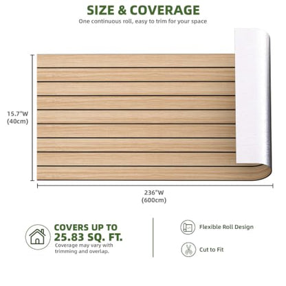 Elvone Peel and Stick PVC Slat Wood Wall Panel, Oak, 236" x 15.7" - color: Oak, size: 15.7" x 236"