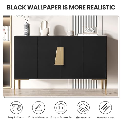 Peel and Stick Wallpaper Black Contact Paper for Cabinets and Drawers - color: Black, size: 15.7" x 118"