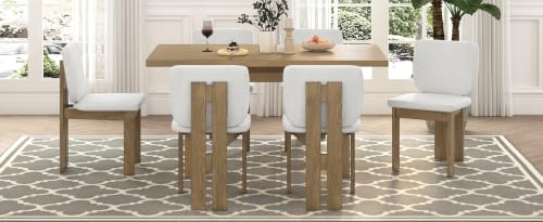 Dining Chairs, Set of 6, Upholstered, Natural Wood Wash - color: Natural Wood Wash