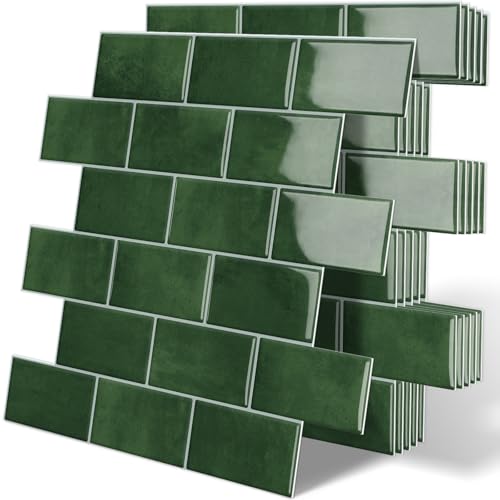 Green Peel and Stick Backsplash Subway Tile for Kitchen 10-Sheet - color: Green