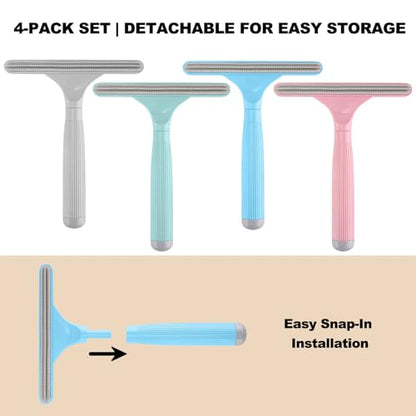 4-Pack Pet Hair Remover for Couch & Car, Double-Sided Silicone Lint Scraper Set, Color-Coded Reusable Fur Remover Tool for Furniture, Carpet, Bed, Car Seats & Mats (4 Colors)