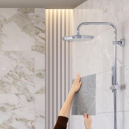 HARFINGTON 15pcs Peel and Stick Marble Tiles, Waterproof Wall Panel Backsplash, 12"x12" PVC Peel and Stick Shower Tiles for Bathroom, Kitchen, Living, Thunder Grey Design - style: Thunder Grey