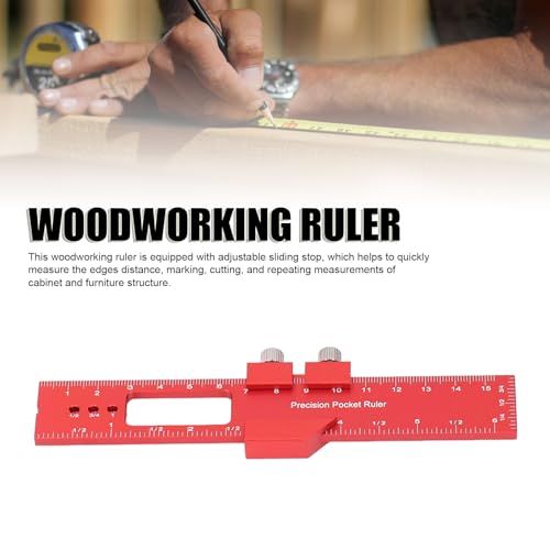 6 Inch Woodworking Ruler Adjustable Sliding Stop Aluminum Alloy Pocket Ruler for Marking Locating Measuring