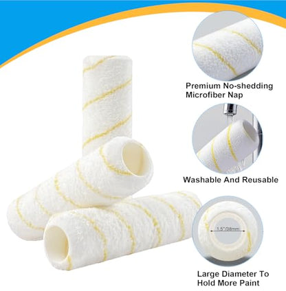 9 Inch Microfiber Paint Roller Covers, 1/2" Nap, 3-Pack - size: 3 PCS, 9"