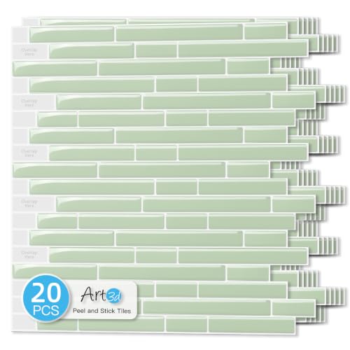 Art3d Linear Subway Design Tile Peel and Stick Backsplash, 20-Sheet, Teal - color: Teal