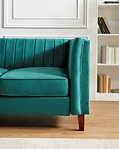 Container Furniture Direct Modern Luxury Velvet Couch for Living Room with High Density Foam, Soft Fabric Upholstery, Removable Cushions and Solid Wood Legs, 60.2'' Wide Loveseat, Green - color: Emerald Green, size: Loveseat
