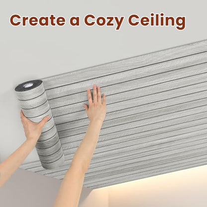 Thick Peel and Stick Slat Wall Panel Self-Adhesive 3D Wood Grain Light Gray