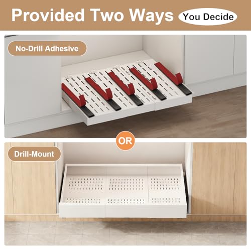 Fokyfok Pull Out Cabinet Organizer,23"-31"W,17"-24"D,Expandable,Adhesive - color: White, size: (23"W-31"W)X(17"D-24"D)