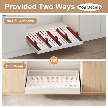 Fokyfok Pull Out Cabinet Organizer,23"-31"W,17"-24"D,Expandable,Adhesive - color: White, size: (23"W-31"W)X(17"D-24"D)