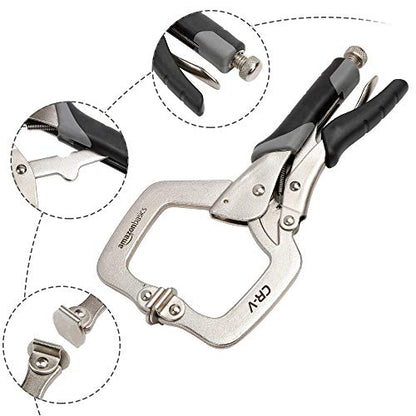 Amazon Basics Adjustable Metal Face Clamps for Woodworking, Welding, or Repairs, 3-inch Jaw Reach, Black/Silver, 2 Count (Pack of 6) - size: 11-Inch (Pack of 6)