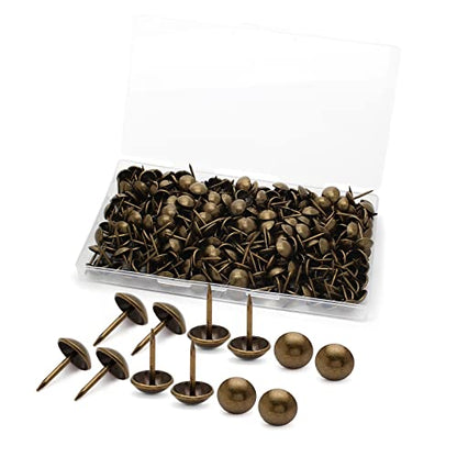 Jiozermi 300 Pcs Upholstery Tacks, Bronze, 7/16'' Round Head - color: Bronze, size: 0.43" x 0.67" / 11 x 17 mm