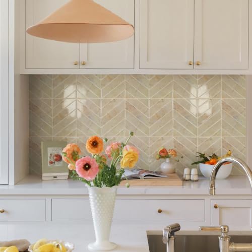 STICKGOO Herringbone Peel and Stick Backsplash, Galala Beige, 10 Sheets - color: Galala Beige, size: Pack of 10