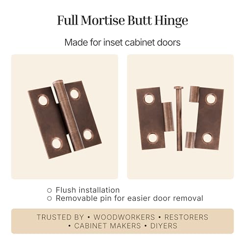 Antique Copper Butt Hinges with Removable Pin - 1-1/2" x 1-1/2" - Pack of 2 - Cabinet Door Hinges - UA-266-HAC (1) - color: Antique Copper