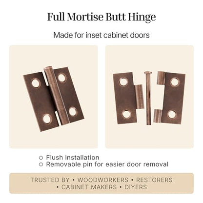 Antique Copper Butt Hinges with Removable Pin - 1-1/2" x 1-1/2" - Pack of 2 - Cabinet Door Hinges - UA-266-HAC (1) - color: Antique Copper