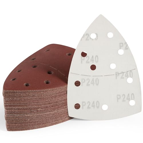S SATC 50 PCS Mouse Sander Sandpaper 11 Holes 240 Grit Detail Sander Sandpaper Palm Sander Paper Hook and Loop Sander Pads Triangular Sanding Sheets - style: 50PCS 11 Hole 240 Grit