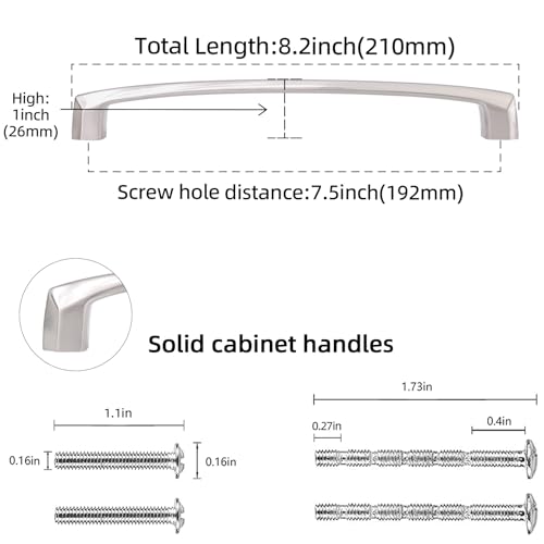 10 Pack 7.5 Inch Brushed Satin Nickel Kitchen Cabinet Handles - color: Brushed Satin Nickel, size: 7-1/2'' Hole Center(192mm)