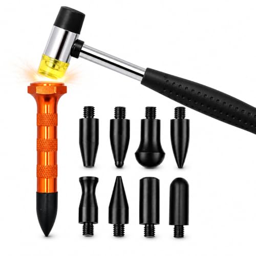 10Pcs Dent Repair Tool Kits Paintless Dent Removal Tap Down Tools Dent Rubber Hammer with 9 Different Shaped Hammer Heads for DIY dent Repair on Cars - color: Black