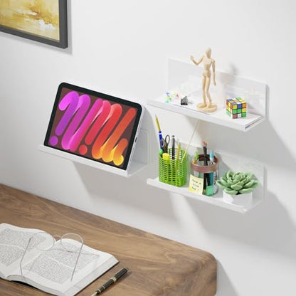PAVSTINE Acrylic Floating Wall Shelves Set of 2, 12 Inch White - color: White