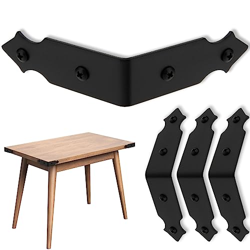 Black Metal Corner Protectors for Wood Frame 3.5" Spanish Style Decorative Corner Bracket Metal Guard Decoration for Chest Dining Table Dresser Tv Stand Mirror(Height:1.2") - size: Height:1.2" Length:3.5"