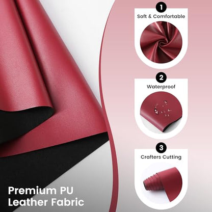 KUUP Smooth PU Faux Leather Fabric Sheets, 1 Yard 54" x 36", 0.8mm Thick - color: Wine Red, size: 1 yard