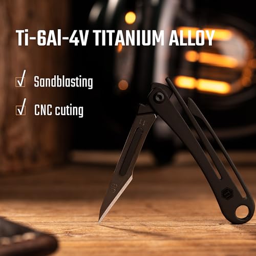 KeyUnity KK07 Titanium Craft Knife with Pocket Clip, 0.87-Inch Cutting Edge - color: Kk07black