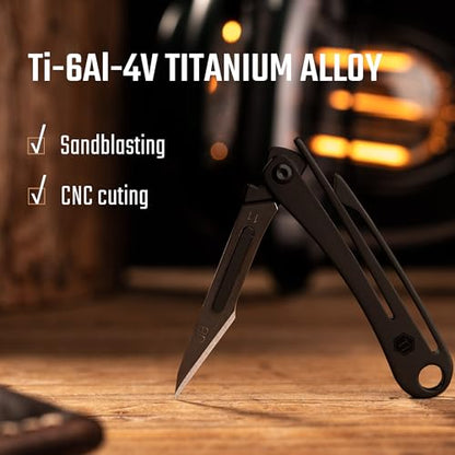 KeyUnity KK07 Titanium Craft Knife with Pocket Clip, 0.87-Inch Cutting Edge - color: Kk07black
