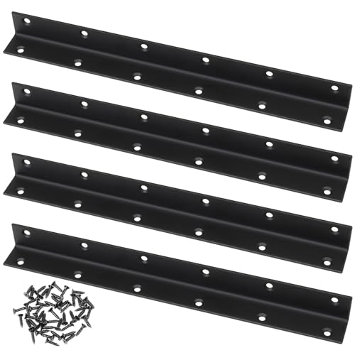 Raised Garden Bed Corner Brackets, 4pcs L Bracket, 90 Degree Angle Brackets, Black Metal Bed Corner Bracket Connectors for Furniture, Wood Frame, Shelf, Cabinet (275x25x25mm)