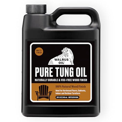 Walrus Oil - 100% Pure Tung Oil, Wood Finish for Any Woodworking Project, Natural, Vegan, Food-Safe. 32oz Jug