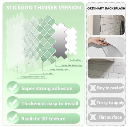 STICKGOO Arabesque Peel and Stick Backsplash Tile for Kitchen, Matcha Green - color: Matcha Green