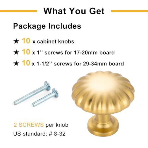 Brushed Gold Cabinet Knobs Round Cabinet Pulls 10 Pack 2510 - color: Brushed Gold, size: Single Hole