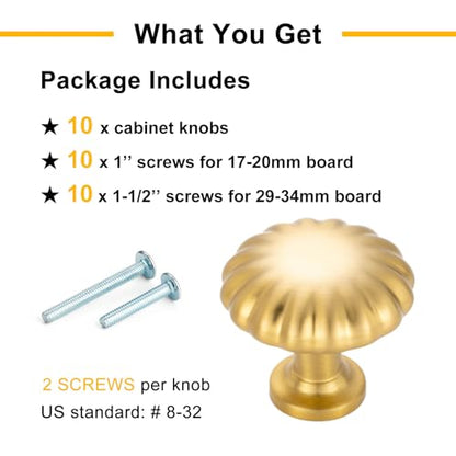 Brushed Gold Cabinet Knobs Round Cabinet Pulls 10 Pack 2510 - color: Brushed Gold, size: Single Hole