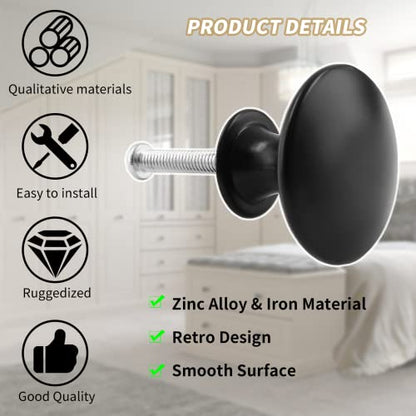 8Pcs 1.16 Inch Antique Black Kitchen Cabinet Knobs - color: Black, size: 8 Pcs