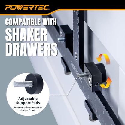 POWERTEC Cabinet Hardware Jig for Knobs & Pulls, Adjustable Drill Guide Template with 5mm Drill Bit, 1"–16" Centering Range, Metric & Imperial Scales for Cabinet Door & Drawer Installation (72427) - style: Cabinet Hardware Jig for Knobs & Pulls