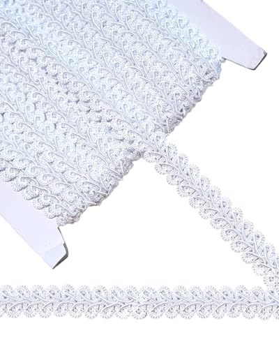 14 Yards Gimp Braid Trim,1/2 inch Gift Wrap Ribbon, Woven Fabric Lace Trim for Upholstery Costume Curtain,Lamp,Jewelry,Decorative Embellishment for Sewing Craft (White) - color: White
