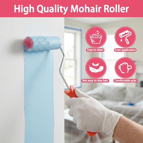 4 Inch Mohair Paint Roller Kit, 12 Pack Small Paint Roller Set with Frame, Nap Lint-Free and Shed-Resistant Mini Roller Covers for Cabinets, Doors, Wood, Furniture, Corners, Trim and Walls